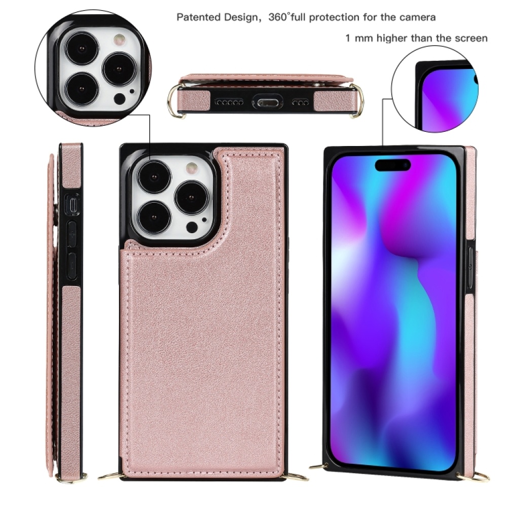 For iPhone 14 Pro Cross-body Square Dual-Buckle Card Flip Wallet Phone Case(Rose Gold) - Image 2