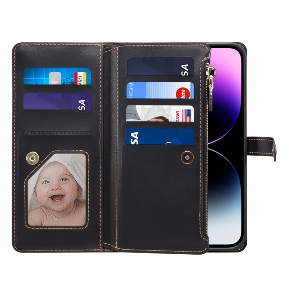 For iPhone 14 Pro ESEBLE Star Series Lanyard Zipper Wallet RFID Leather Case(Black) - Image 3