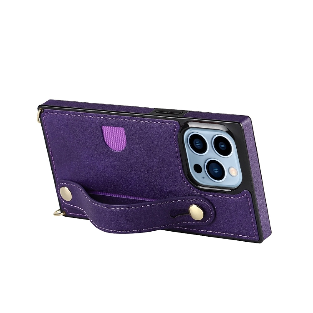 For iPhone 14 Pro Max Crossbody Wrist Strap Card Holder Phone Case(Purple) - Image 3