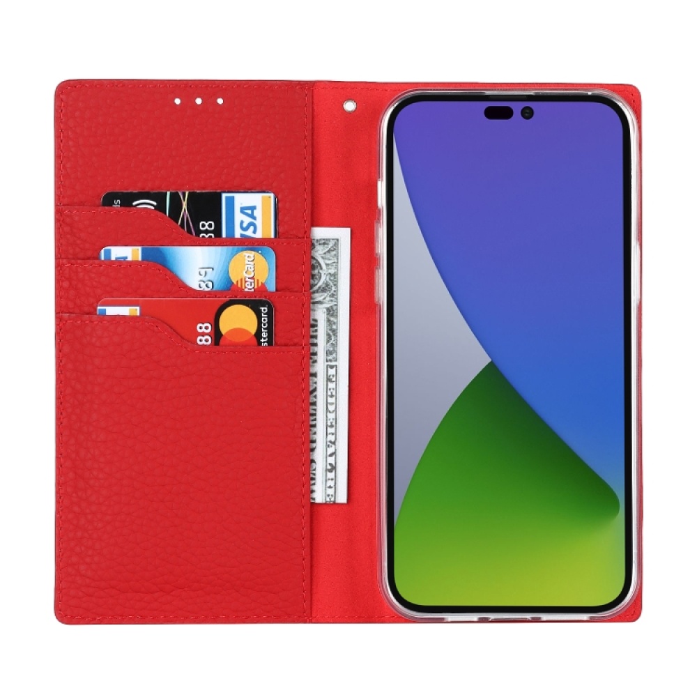 For iPhone 14 Pro Litchi Texture Genuine Leather Phone Case(Red) - Image 3