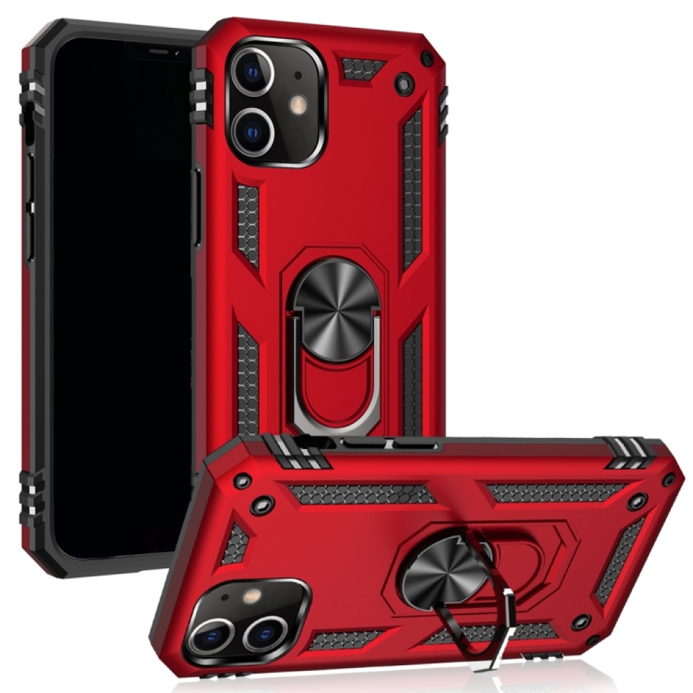 For iPhone 12 mini Shockproof TPU + PC Protective Case with 360 Degree Rotating Holder(Red) - Image 2