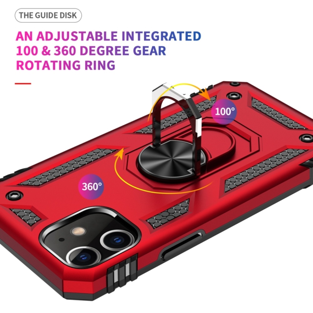 For iPhone 12 mini Shockproof TPU + PC Protective Case with 360 Degree Rotating Holder(Red) - Image 3