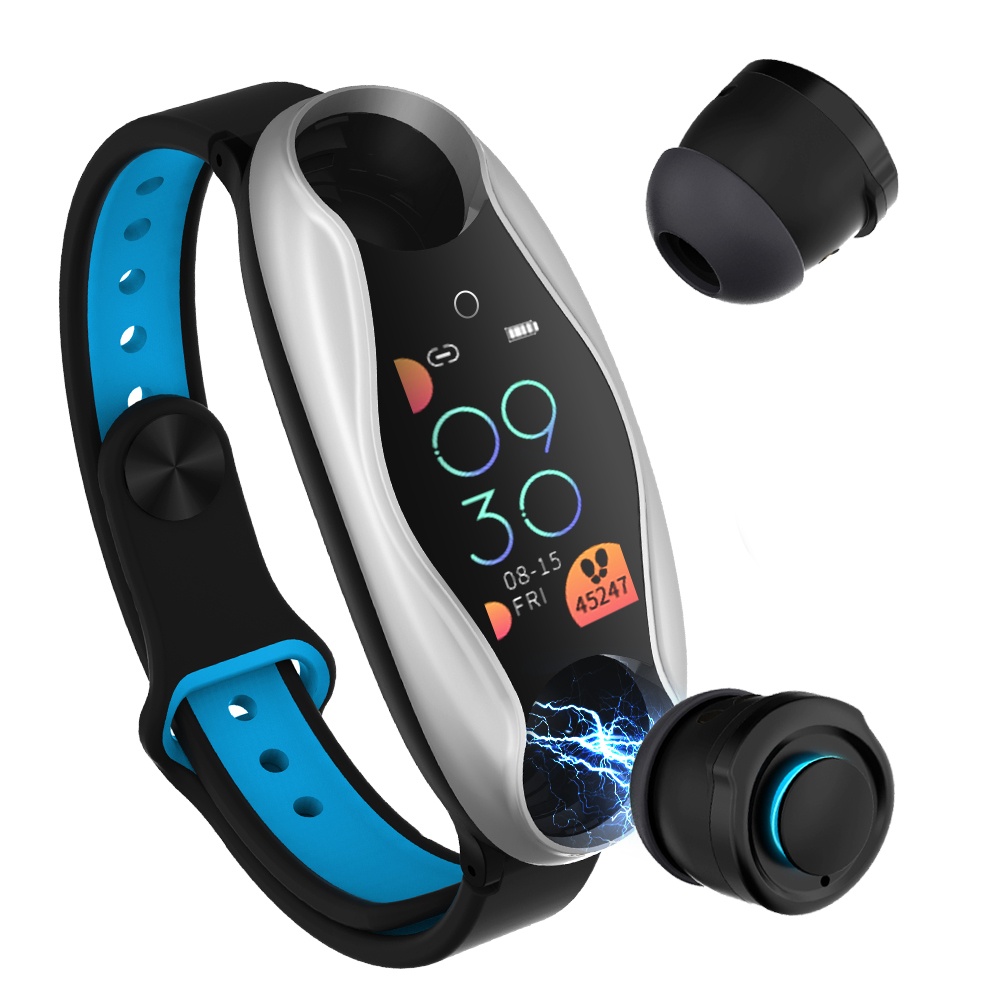 Original LEMFO LT04 Fitness Bracelet sans fil Bluetooth Earphone 2 En 1 5.0 Chip IP67 Imperméable Sport Smart Watch Argent