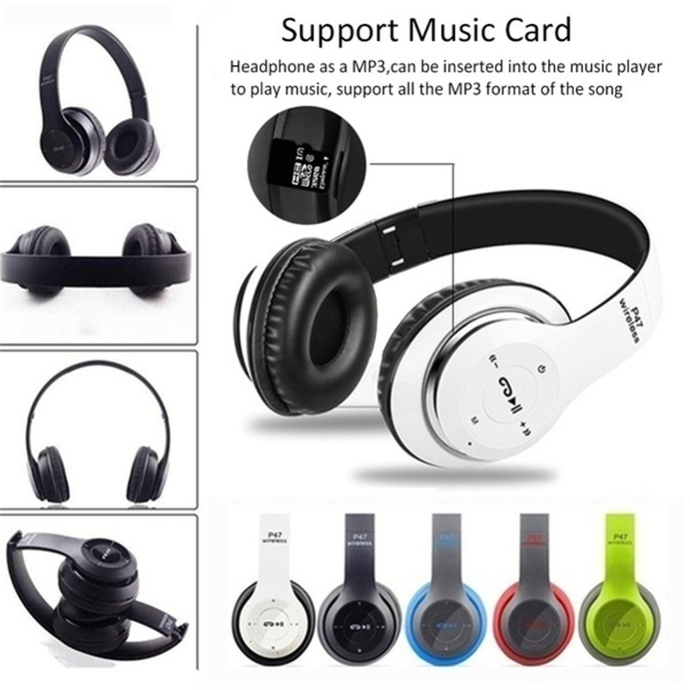 P47 Bluetooth Headset Foldable Wirless Stereo Earphone Support MP3 TF Card With Mic Widely Compatible Headphone Matte white - Image 4