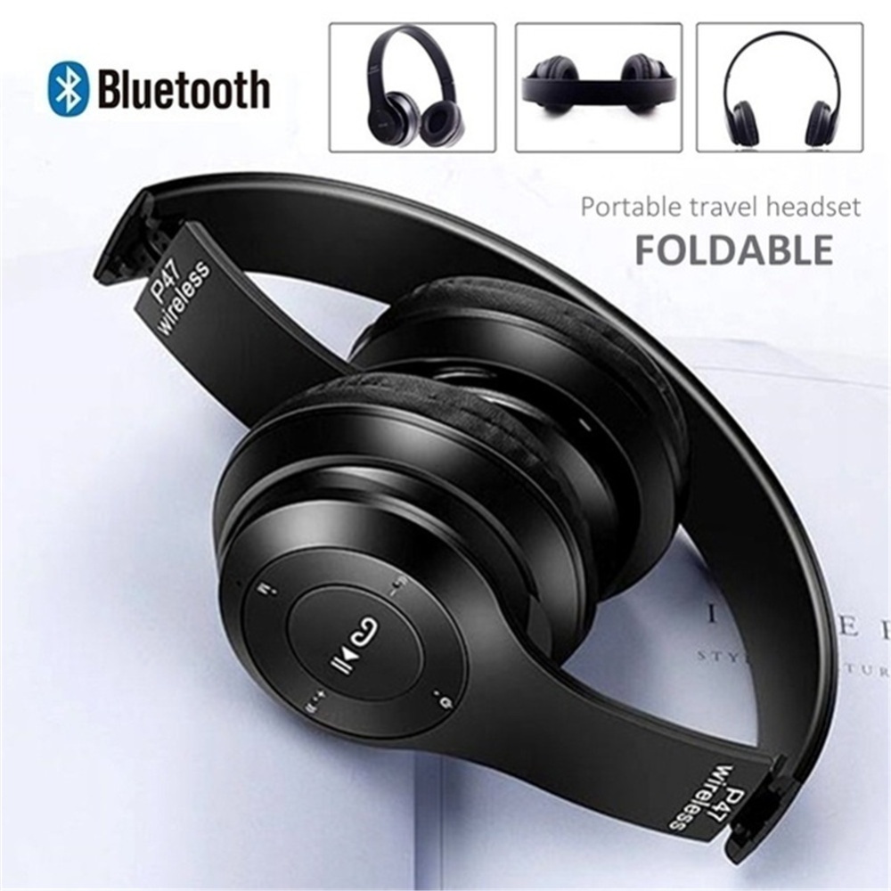 P47 Bluetooth Headset Foldable Wirless Stereo Earphone Support MP3 TF Card With Mic Widely Compatible Headphone Matte white - Image 2