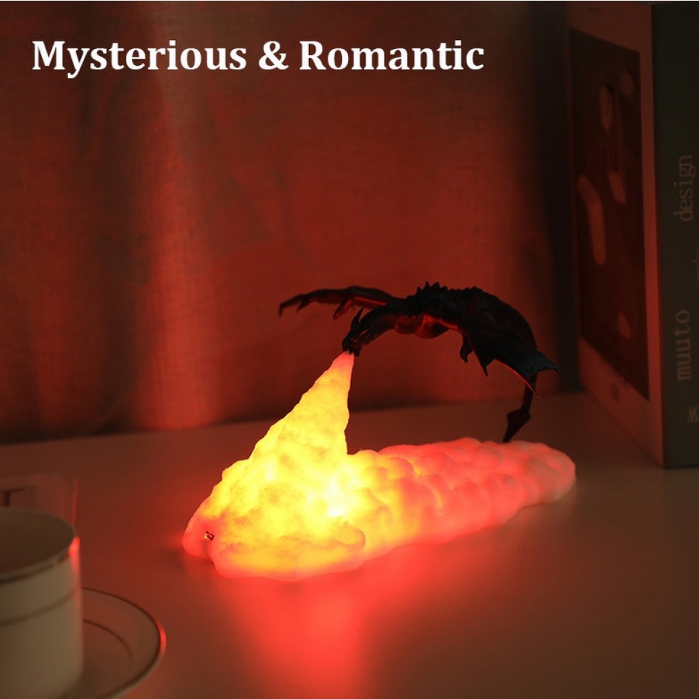 ZYS-3D Print Fiery Dragon Lamp Home Decor USB Charging Night Light monochrome - Image 3