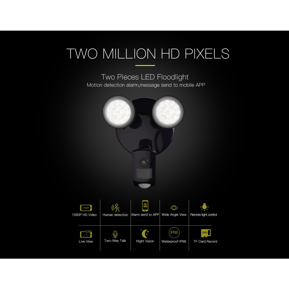 Floodlight Camera Wireless HD Outdoor Security Cameras for Home System with Motion Sensor Night Vision black