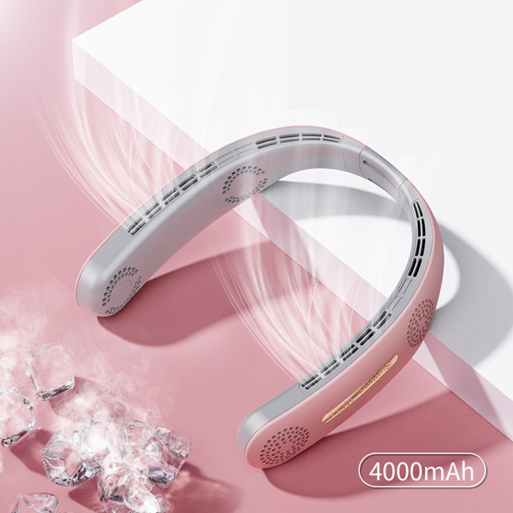 Portable Mini Hanging Neck Fan 3 Speed Adjustable Angle Usb Rechargeable Bladeless Wearable Air Cooler Pink