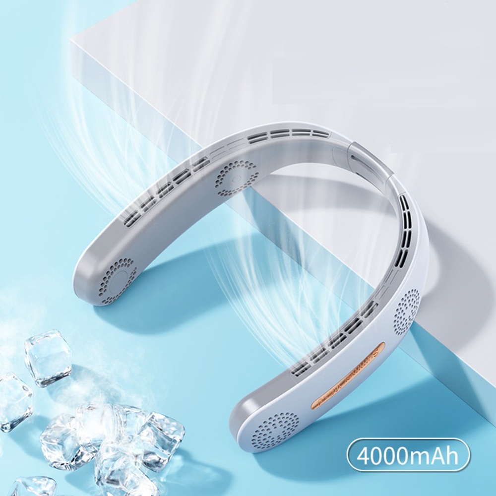 Portable Mini Hanging Neck Fan 3 Speed Adjustable Angle Usb Rechargeable Bladeless Wearable Air Cooler White