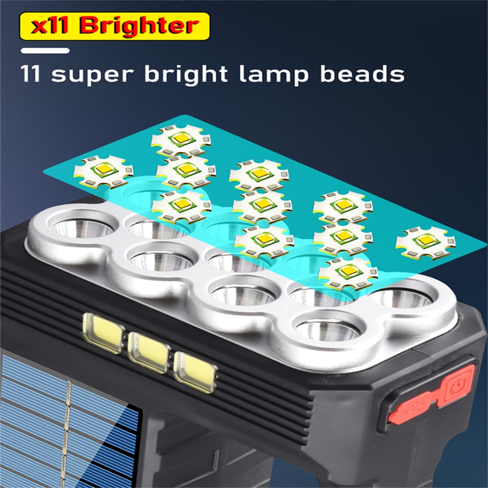 Handheld Led Solar Light 4 Mode Waterproof Usb Rechargeable Spotlight Camping Torch Black - Image 3