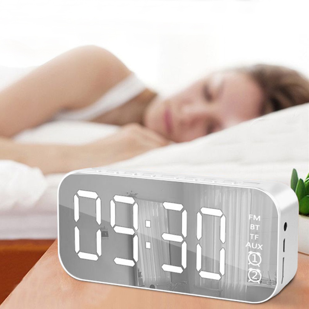 Bluetooth Speaker Mirror Multifunction Led Alarm Clock with Built-in Microphone black - Image 3