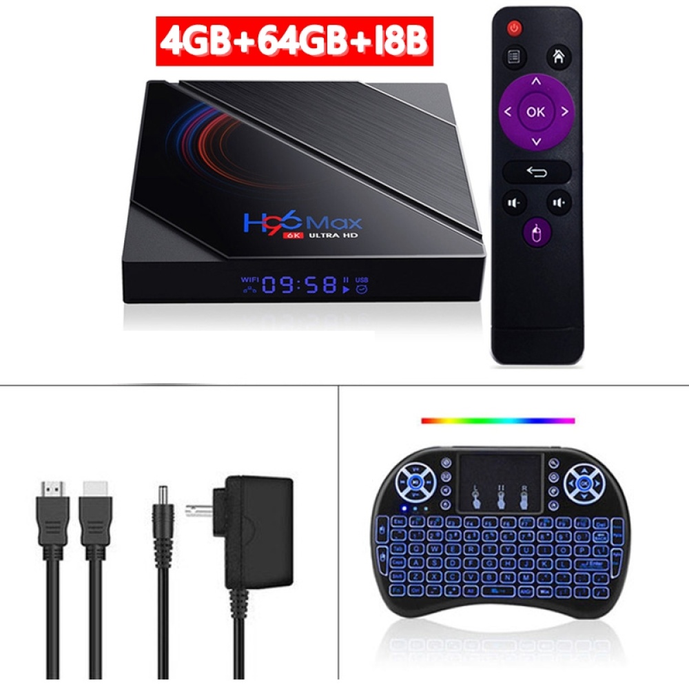 Tv Box Android 10.0 H96 Max H616 Media Player Dual Frequency Wifi Smart 4+64g 4+64G_European plug+I8 Keyboard - Image 2