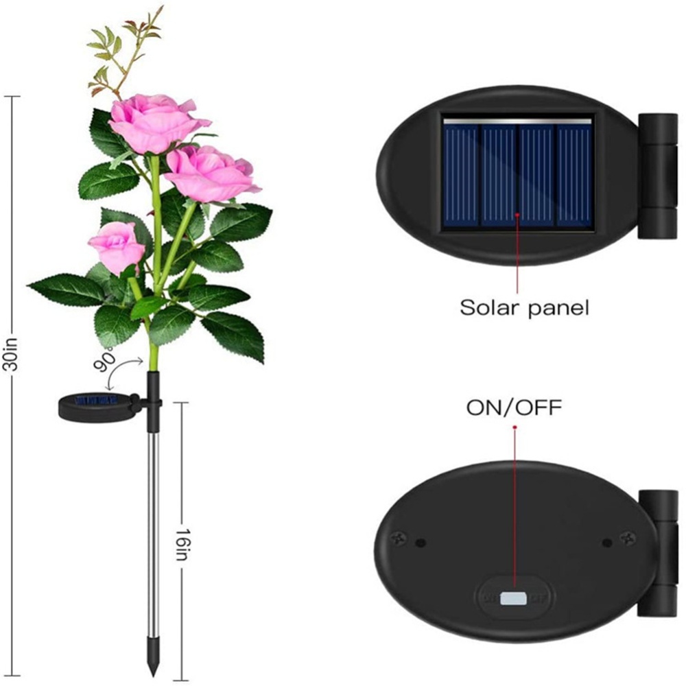 Solar Rose Light Led Ground Plug Garden Lawn Outdoor Park Simulation Flower Pink - Image 2