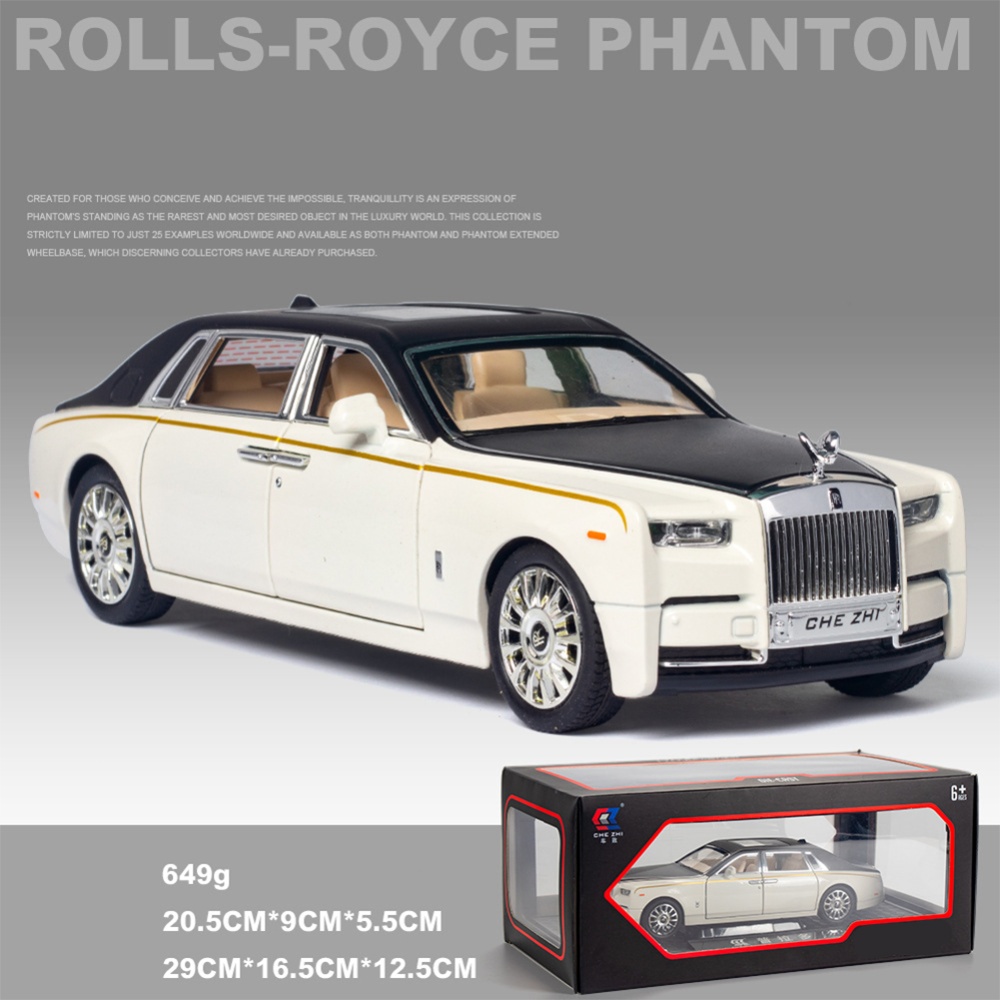 Car Model Decoration Toy Simulation 1:24 Phantom Alloy Luxury Ornament White - Image 2