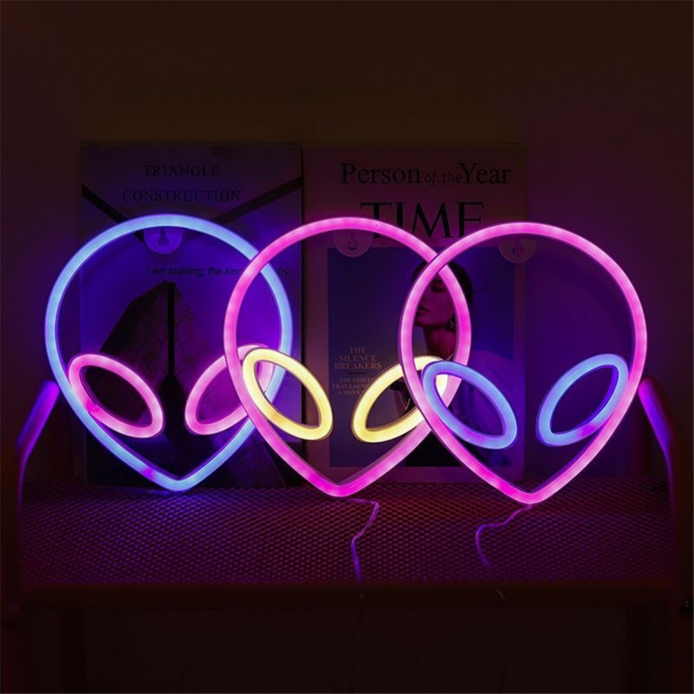 Neon Sign Alien Face Shaped Wall Hanging Lights For Home Children's Room Night Lamps blue outside pink inside - Image 3