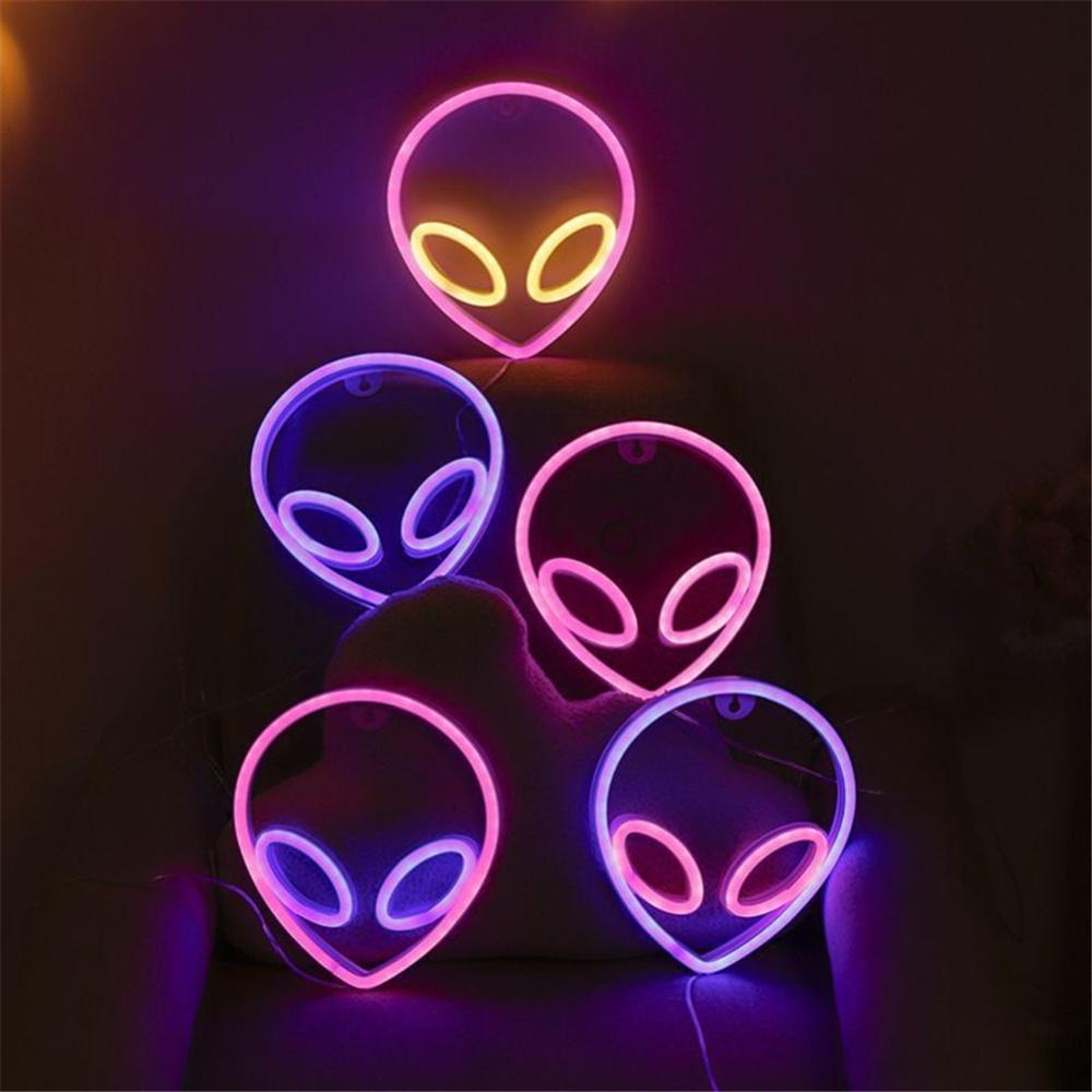 Neon Sign Alien Face Shaped Wall Hanging Lights For Home Children's Room Night Lamps blue outside pink inside - Image 2