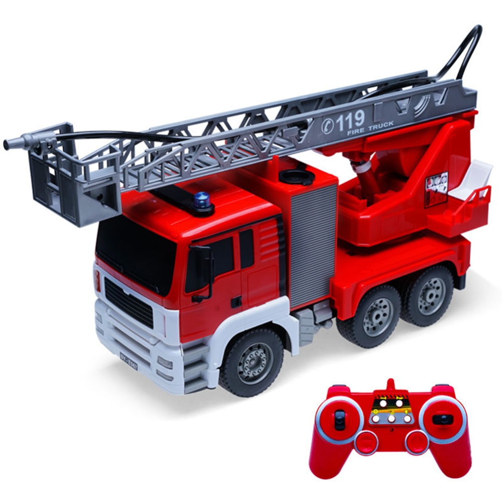 E567 Remote Control Fire Truck Toy Simulated Water Spray Function Lift Ladder Rechargeable Engineering Vehicle Model for Boy Children Large - Image 2