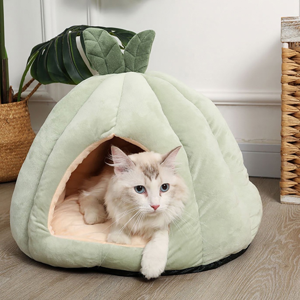 Pet Warm Sleeping Nest Melon Shape Soft Plush Cozy Cave Hideout House Supplies For Indoor Cats Medium size (within 6kg) Pink - Image 3