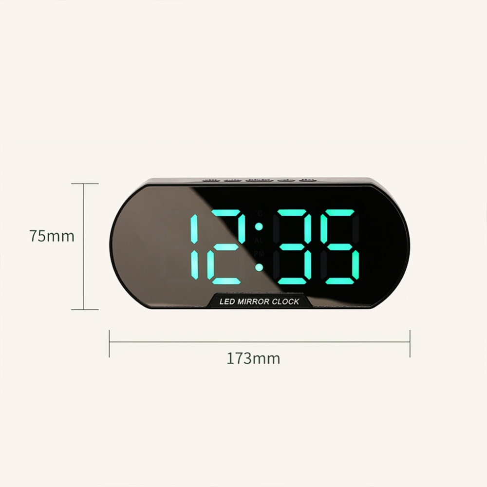 Led Electronic Clock Modern Minimalist Fashion Student Alarm Living Room Bedside Mirror Silent Black shell green light - Image 2