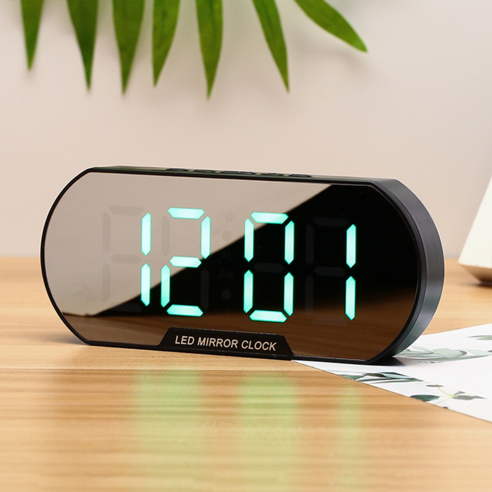 Led Electronic Clock Modern Minimalist Fashion Student Alarm Living Room Bedside Mirror Silent Black shell green light - Image 3