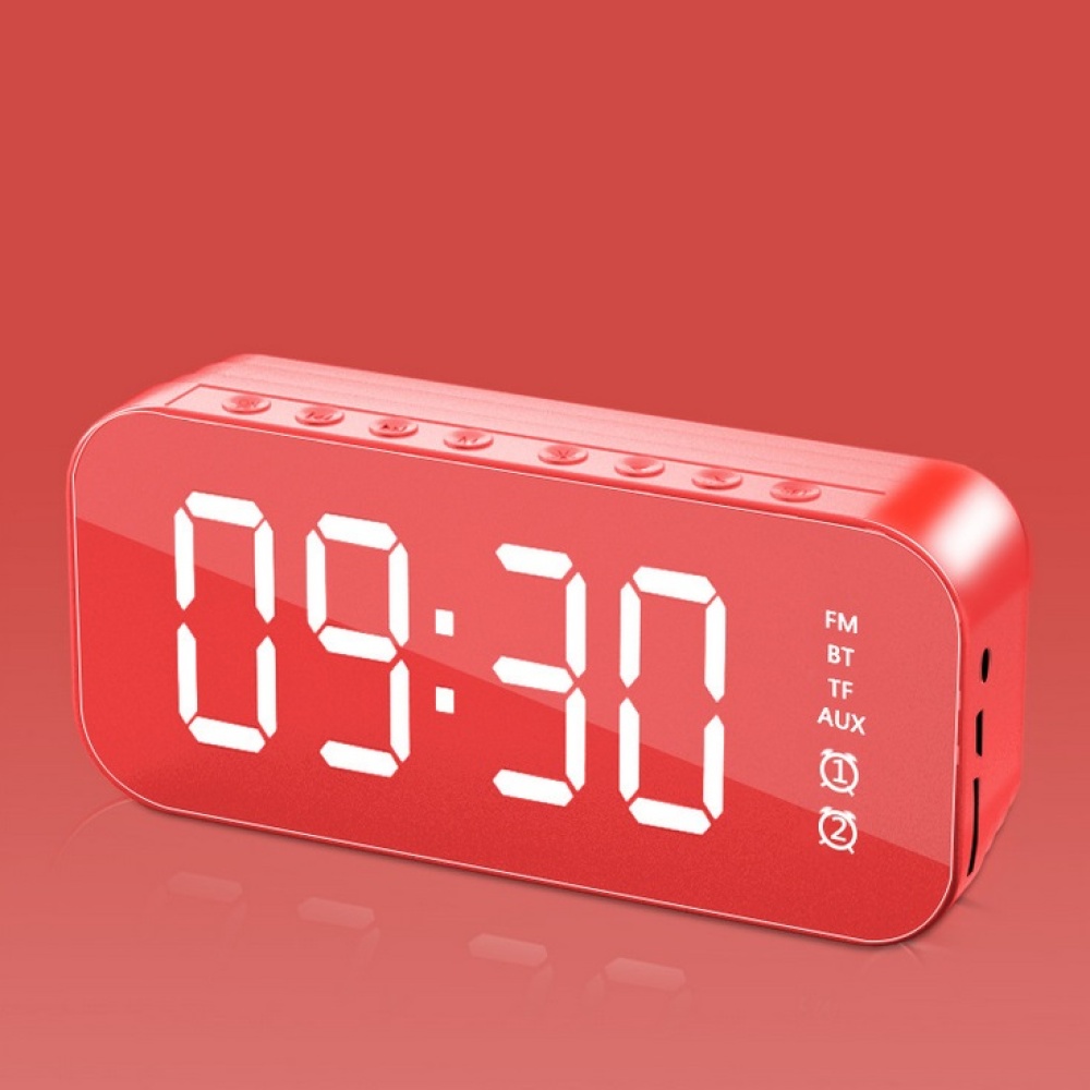 Bluetooth Speaker Mirror Multifunction Led Alarm Clock with Built-in Microphone red - Image 2