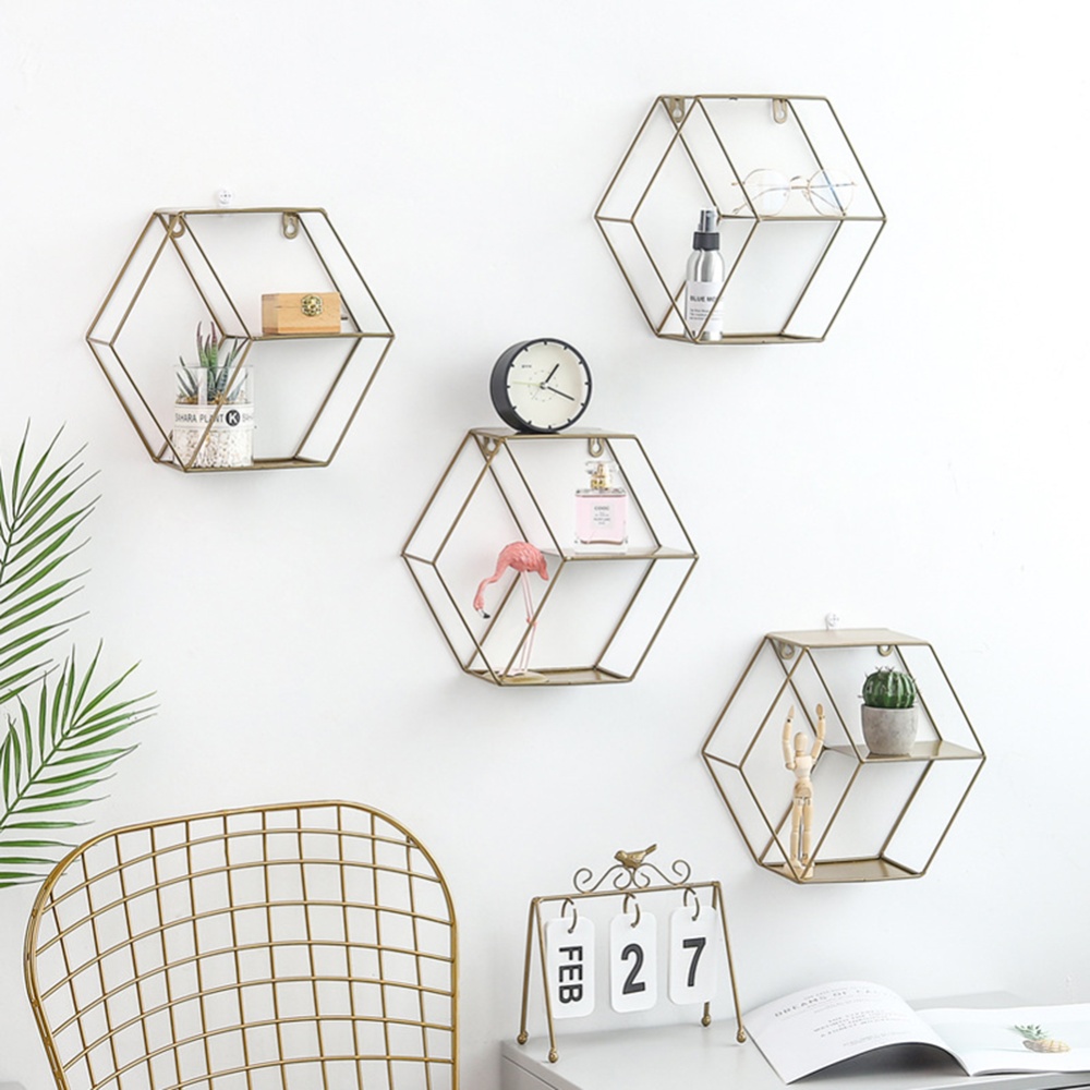 Wall Mounted Hexagonal Floating Shelves Storage Shelf For Bedroom Living Room Office black - Image 2