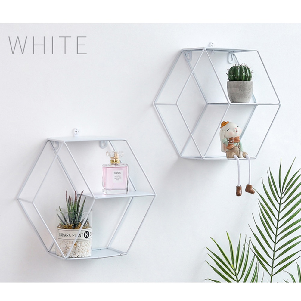 Wall Mounted Hexagonal Floating Shelves Storage Shelf For Bedroom Living Room Office white - Image 3