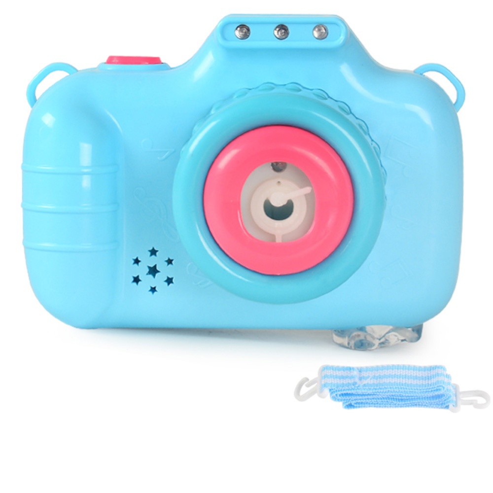 Children Bubble Maker Automatic Cute Cartoon Soap Machine Camera Toys Gifts for Kids and Girls blue