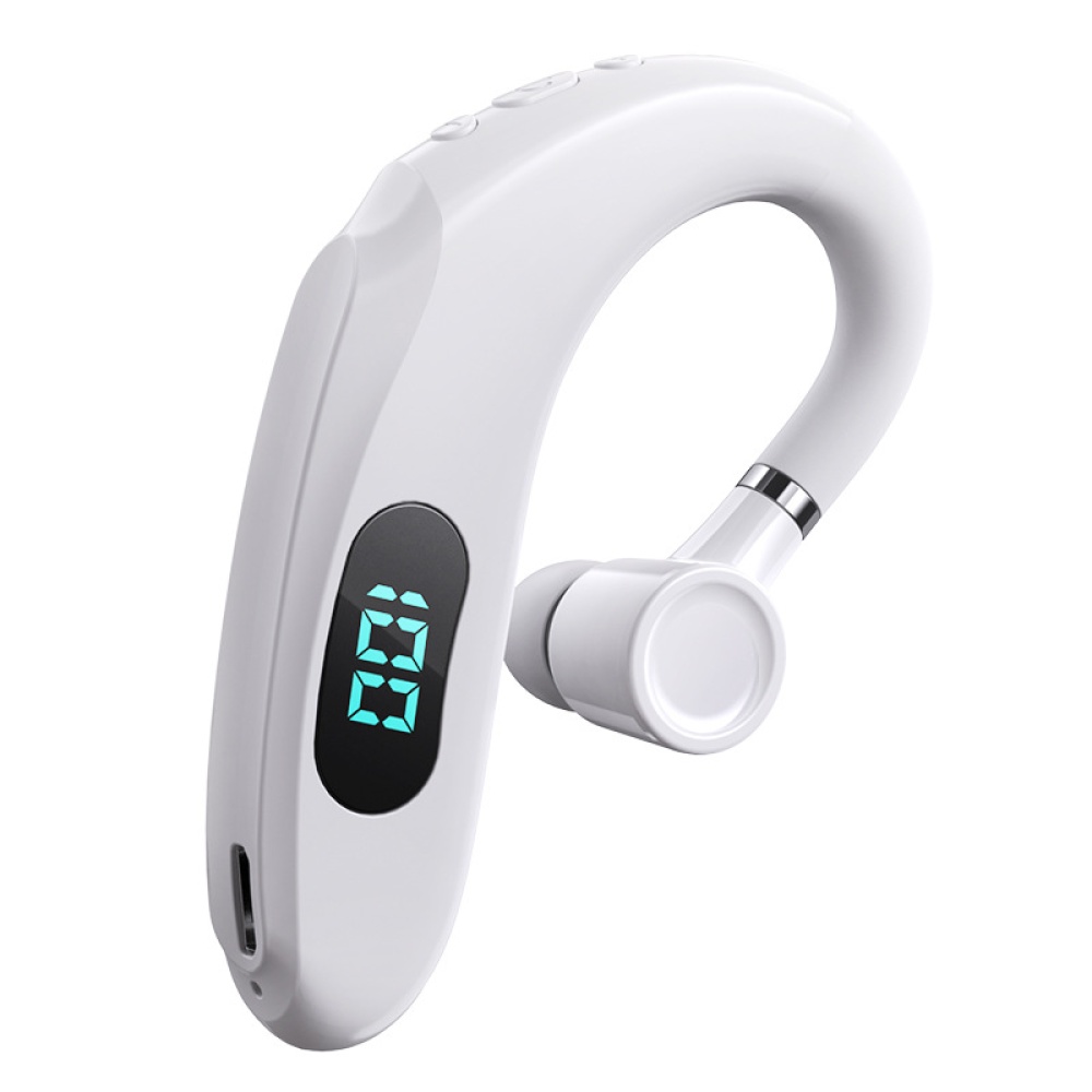 Bluetooth-compatible Headset Digital Display Sports Earhook Stereo Long Standby Wireless Headphones White