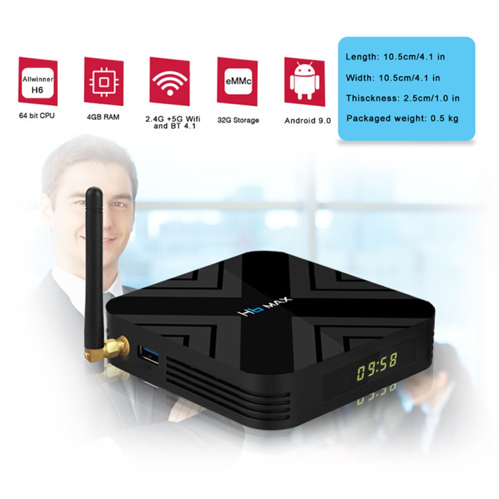 H6 MAX TV BOX - EU Plug 4G+32GB noir - Image 3