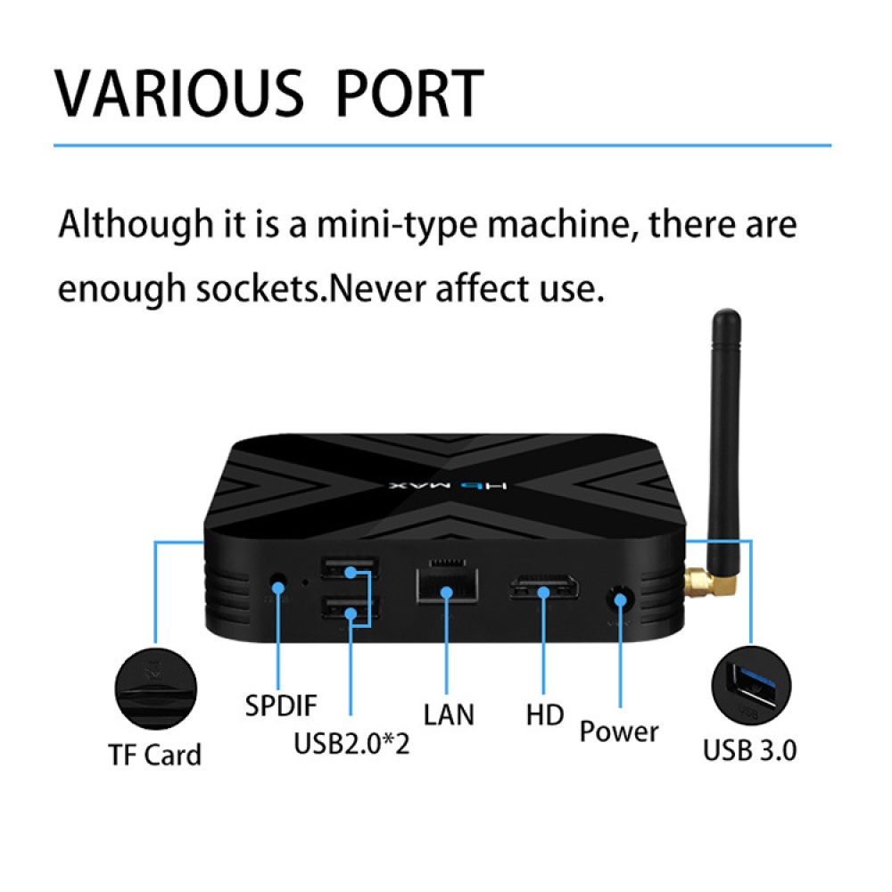 H6 MAX TV BOX - EU Plug 4G+32GB noir - Image 4