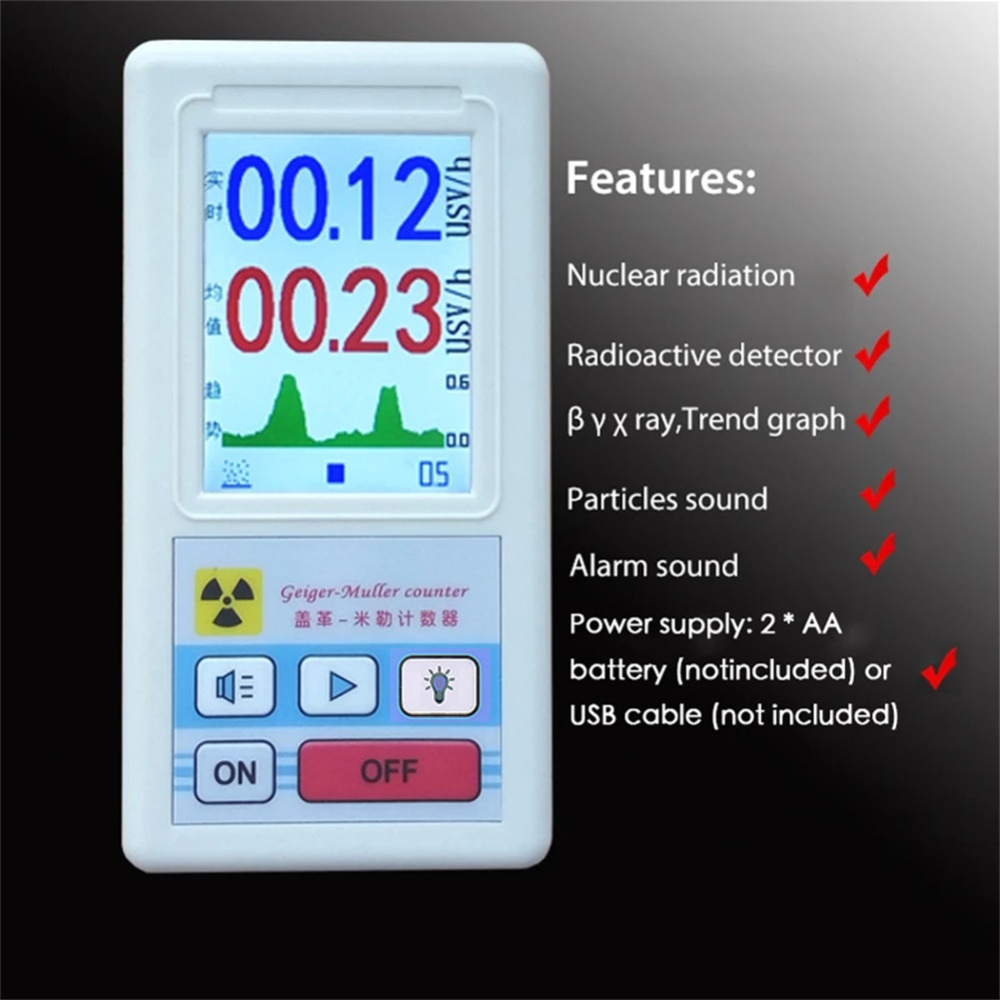 BR-6 Geiger Counter Nuclear Radiation Detector Personal Dosimeter X-ray Beta Gamma Lcd Radioactivity Tester Black - Image 2