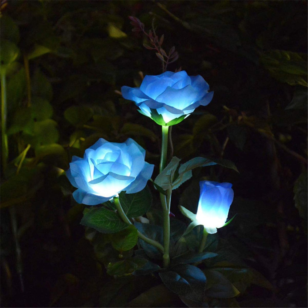 Solar Rose Light Led Ground Plug Garden Lawn Outdoor Park Simulation Flower Blue - Image 2