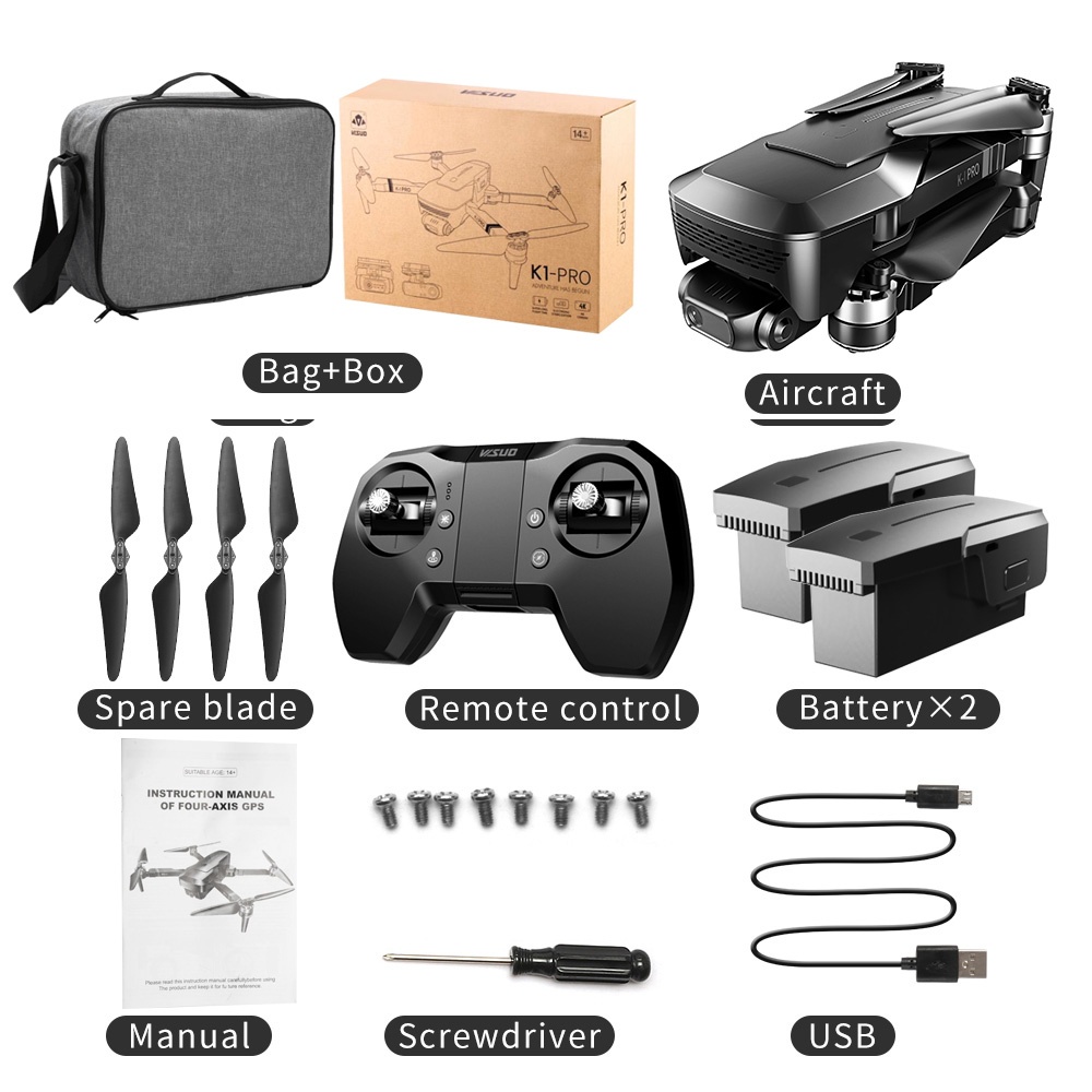 K1 Pro Gps Drone Professional 2-axis Gimbal Camera 90 Degree Adjustable Kf107 Long Distance Pk Sg906 2 battery