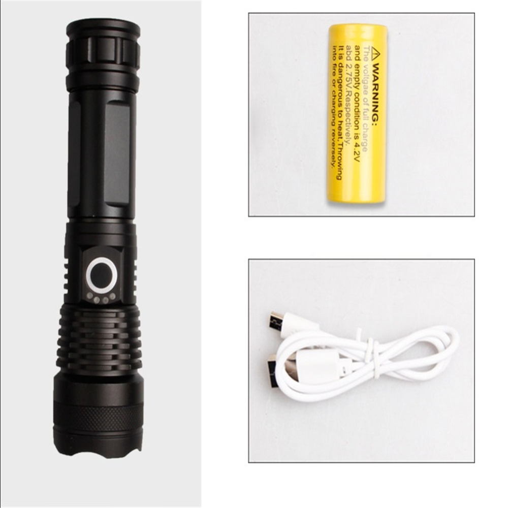 Led Flashlight, Super Bright P50 4-core Ipx-6 Waterproof Torch With Battery Capacity Display, Zoomable, For Adventure Camping Flashlight USB - Image 2