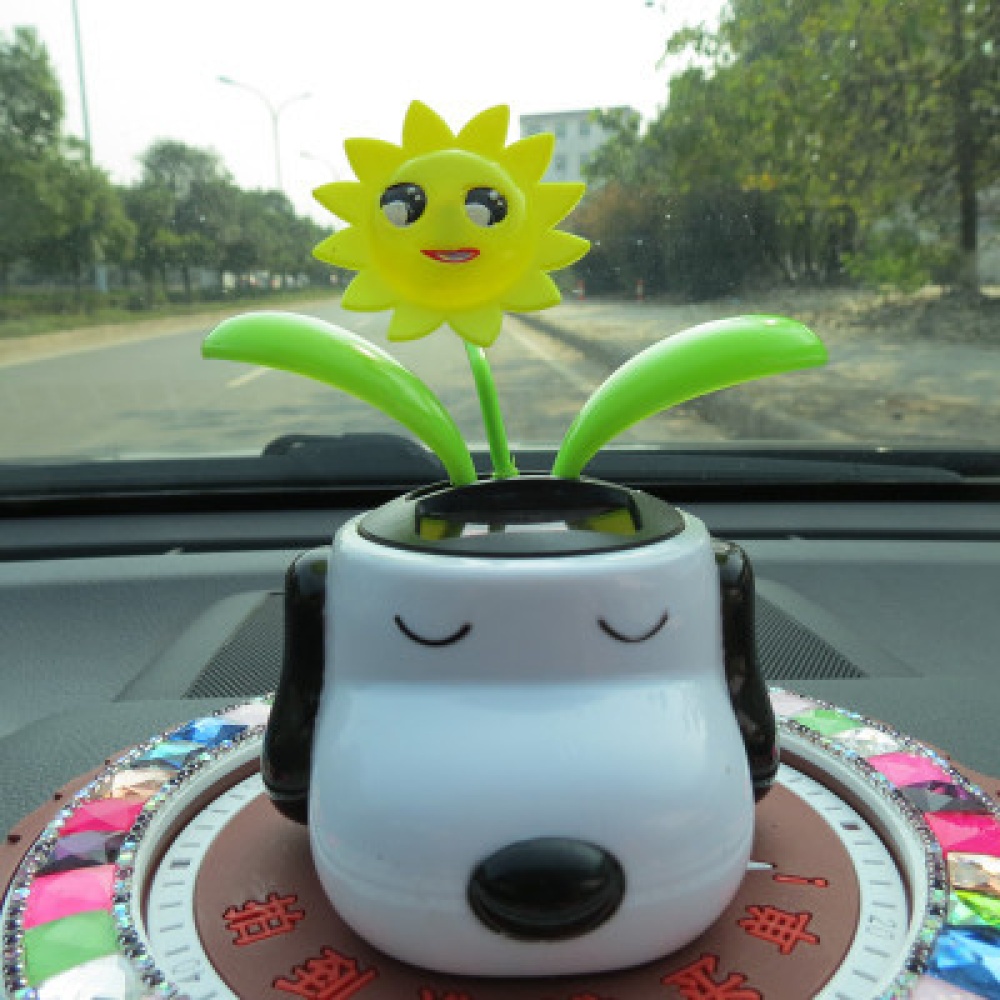 Automobile Decoration Solar Powered Cartoon Snoopy Shape Flowerpot Flip Flap Leaf Dancing Car Toys - Image 2