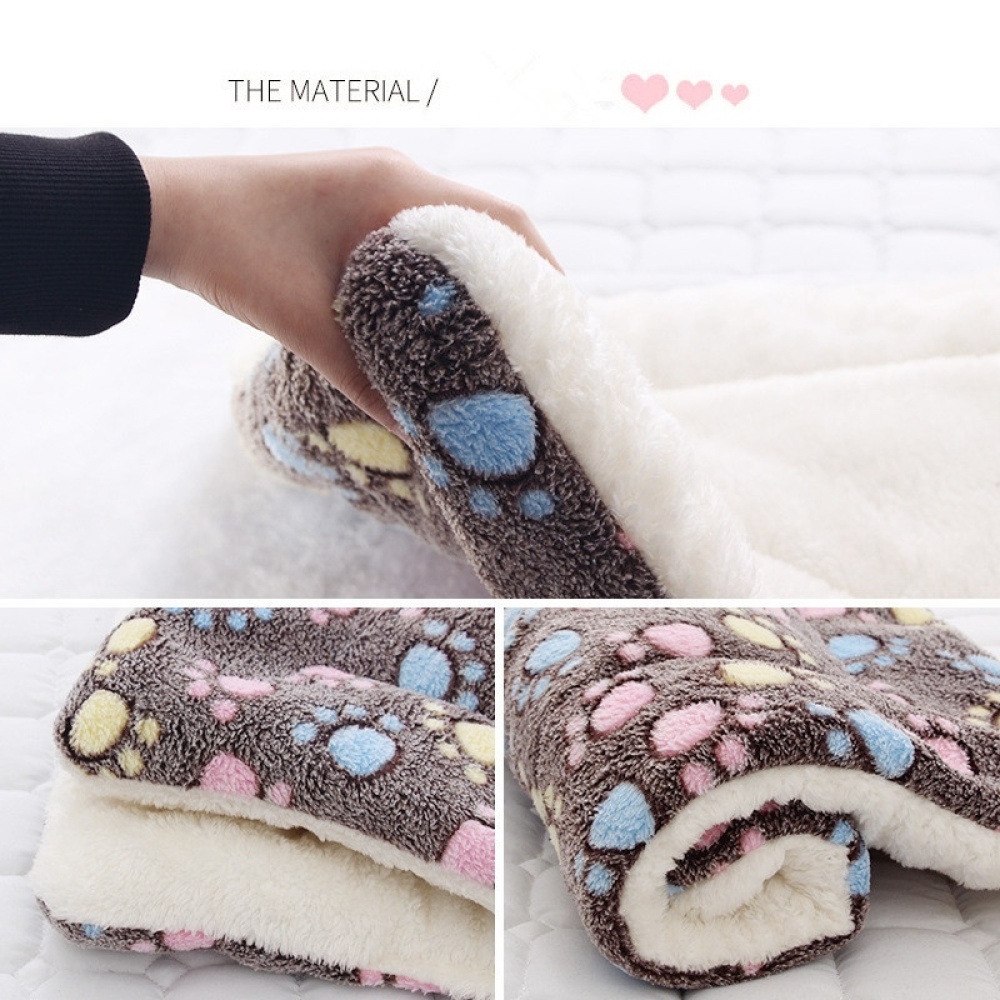 Pet Mat Thickening Warm Autumn Winter Cat Dog Blanket Anti-slip Cushion Coffee Footprint_1# 32*25cm - Image 2