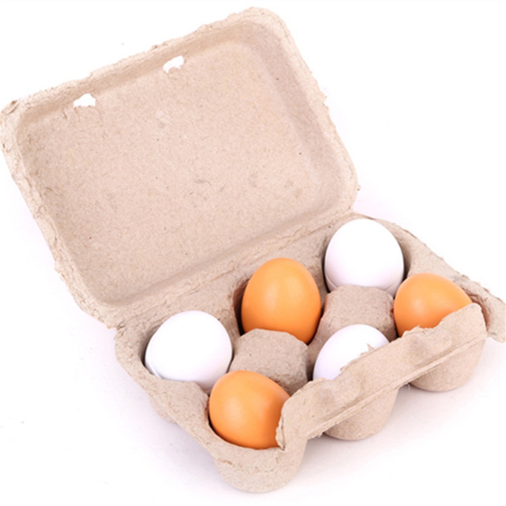 Kids Wood Simulation Egg Blocks with Box Pretend Play House Kitchen Food Toy default_6PCS - Image 2