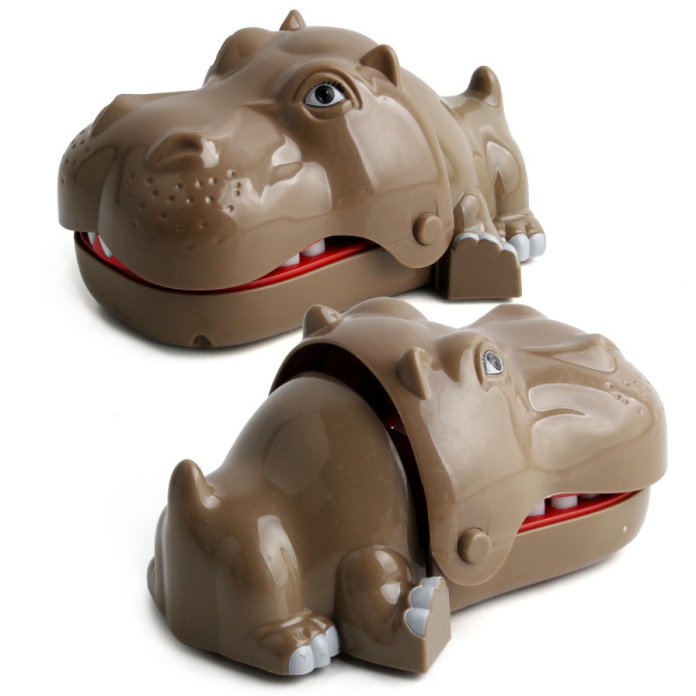 Creative Press Tooth Bite Finger Hippo Novelty Funny Prank Toy Gift brown hippopotamus - Image 2