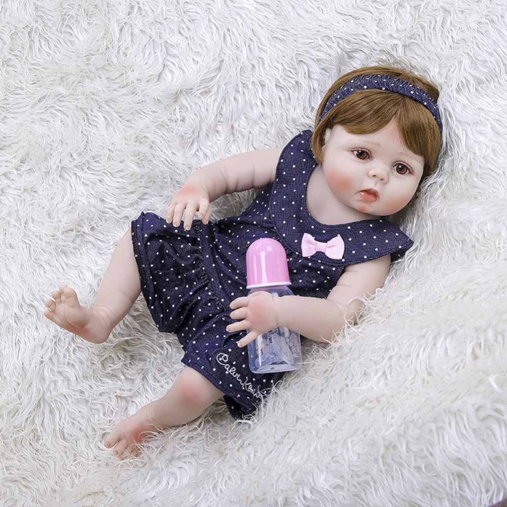 56CM Simulate Soft Silicone Doll Limb Movable Bath Toy for Baby Toddler Girl Brown eyes - Image 2