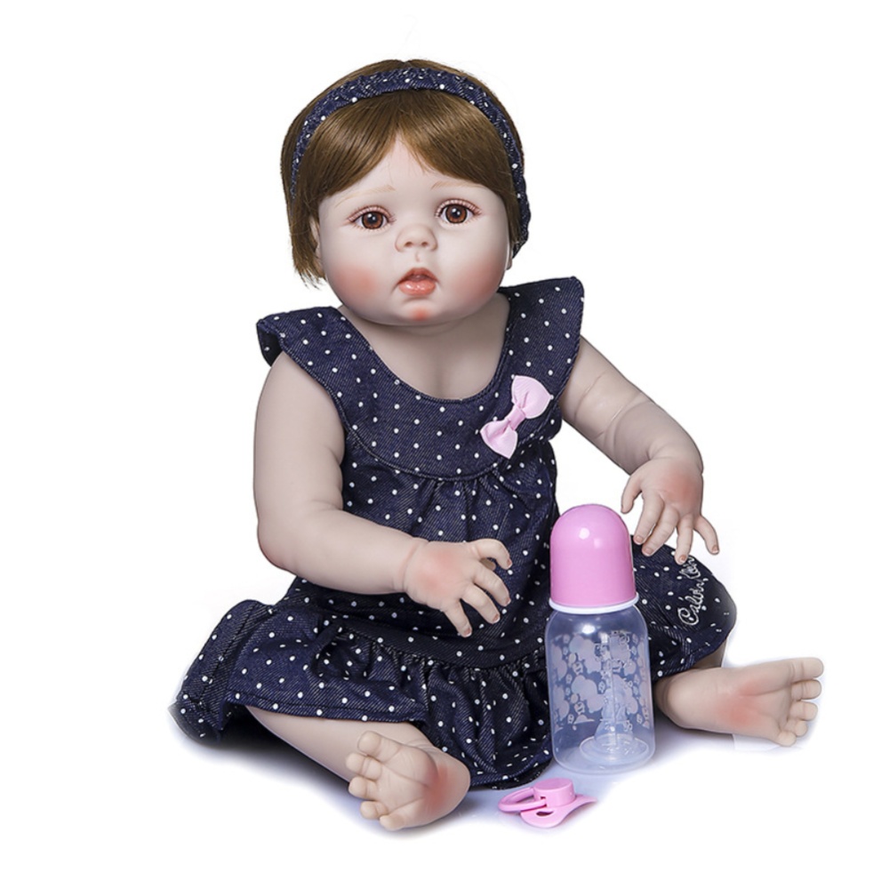 56CM Simulate Soft Silicone Doll Limb Movable Bath Toy for Baby Toddler Girl Blue eyes - Image 2