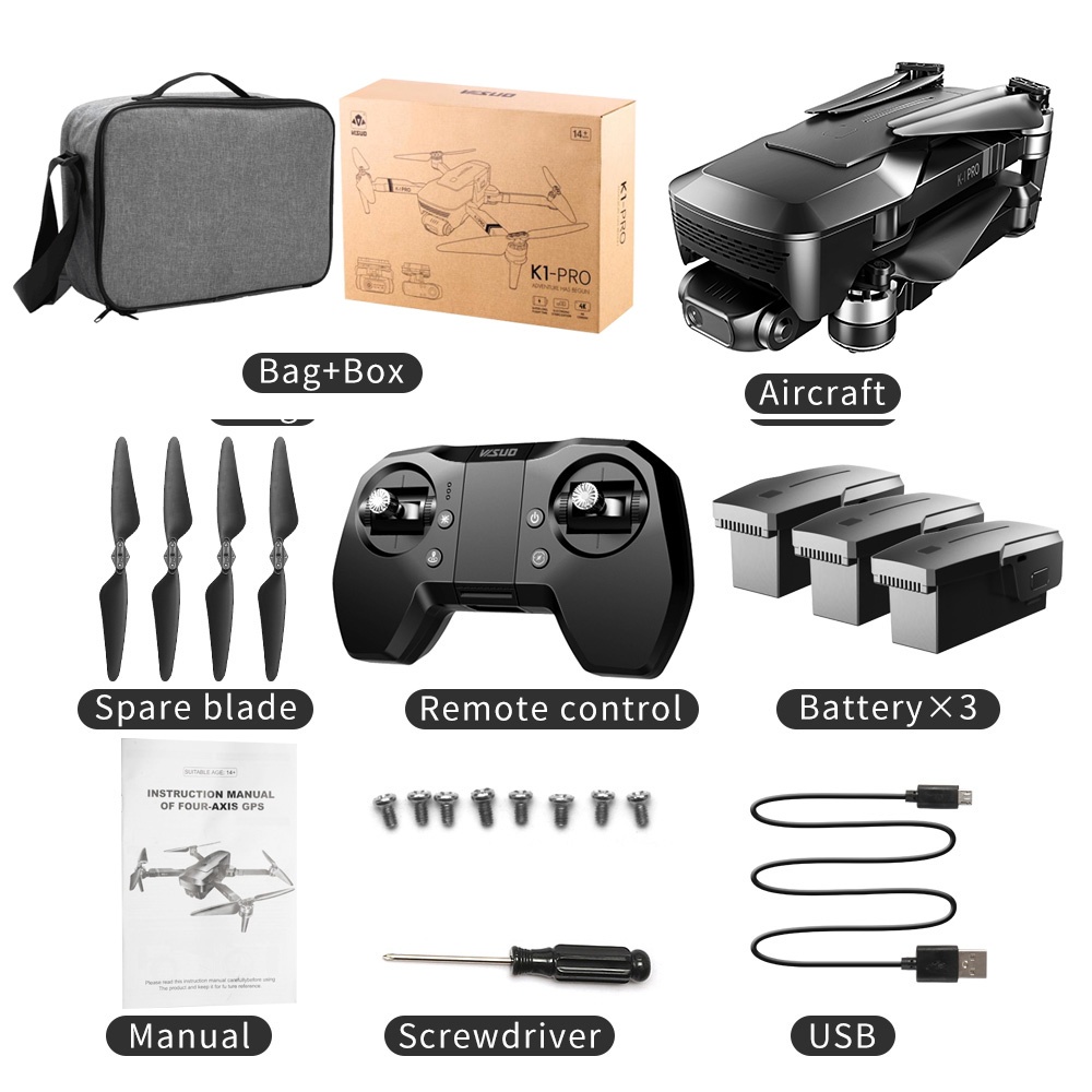 K1 Pro Gps Drone Professional 2-axis Gimbal Camera 90 Degree Adjustable Kf107 Long Distance Pk Sg906 3 battery