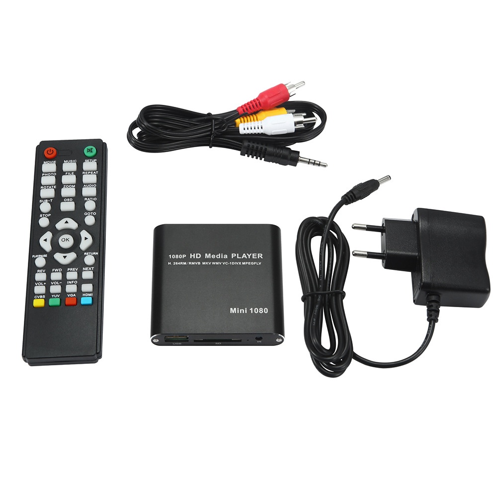 Mini Full HD 1080P Digital Streaming Media Player-MKV/RM-SD/USB HDD-HDMI CVBS Black EU plug