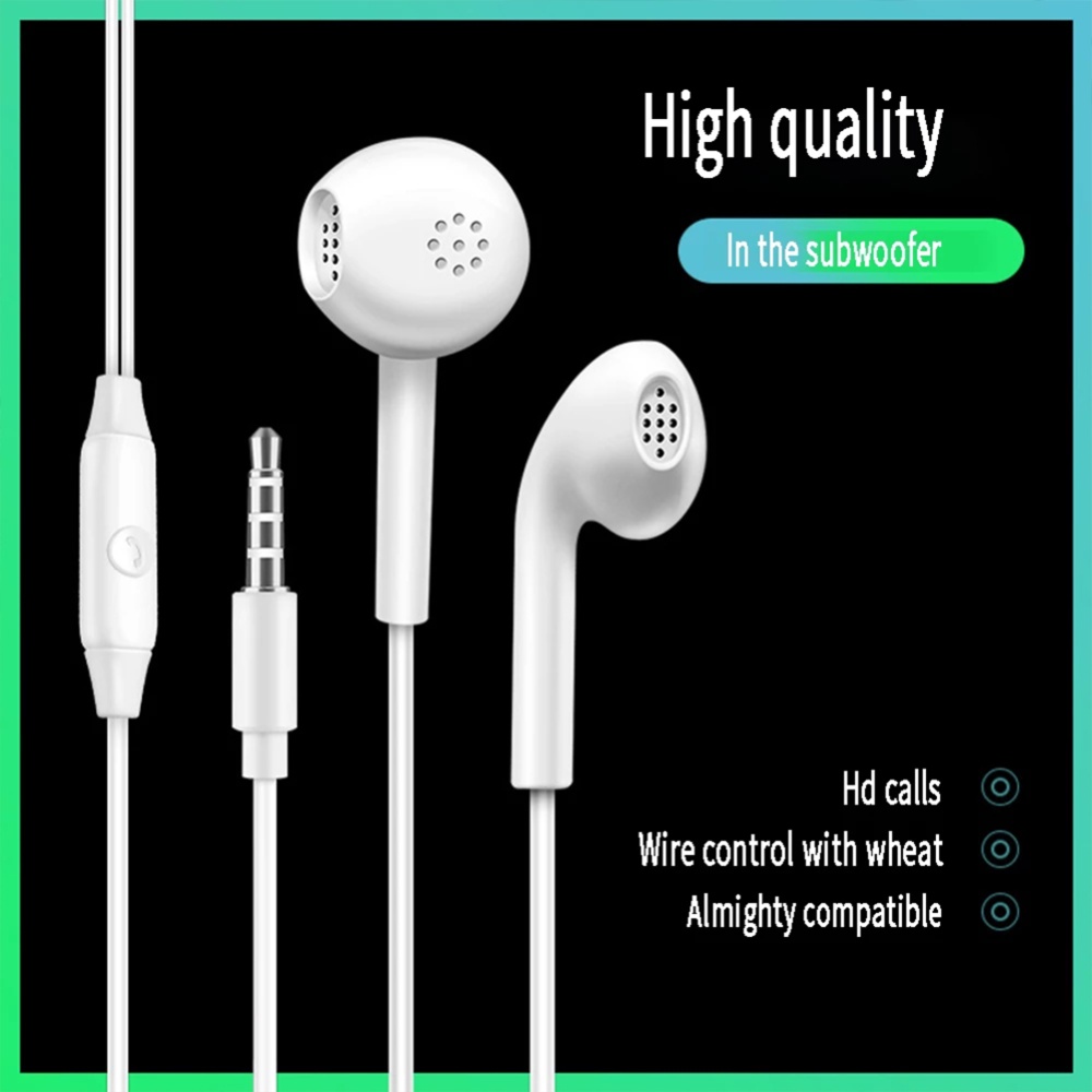 Mobile Phone Headset In-ear Android 3.5mm Universal In-line Call Listening To Music With Microphone Cable White