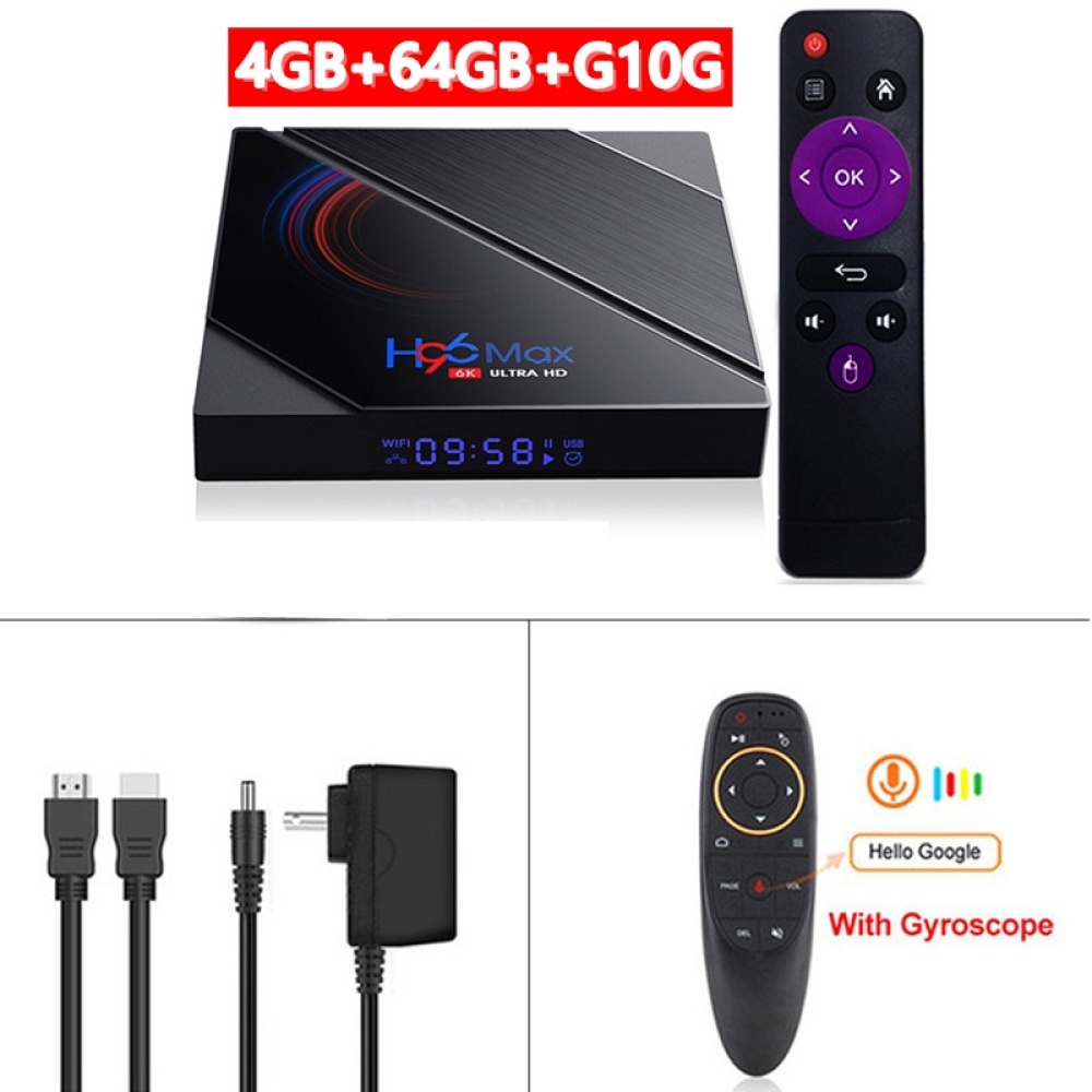 Tv Box Android 10.0 H96 Max H616 Media Player Dual Frequency Wifi Smart 4+64g 4+64G_British plug+G10S remote control