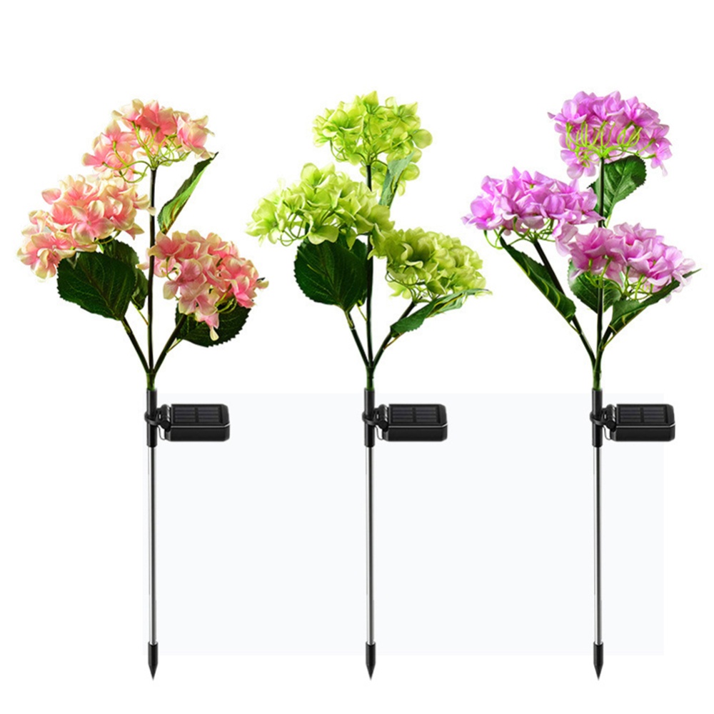 2pcs Solar Hydrangea Flower Light 3 Heads Lawn Lamps with Stake for Outdoor Garden Patio Country Decoration Purple - Image 2