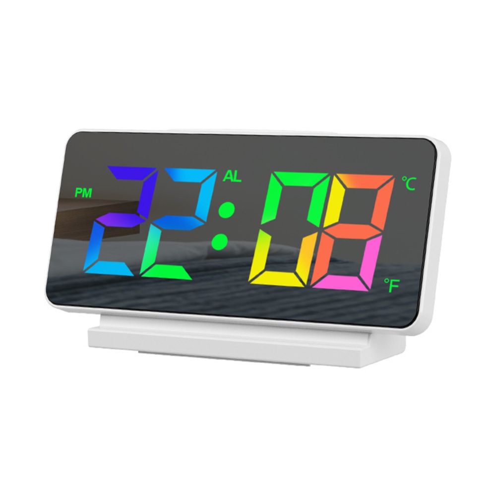 Digital Alarm Clock Electronic Colorful Screen Large Display Modern Desk for Bedroom Home Office Decor Mirror