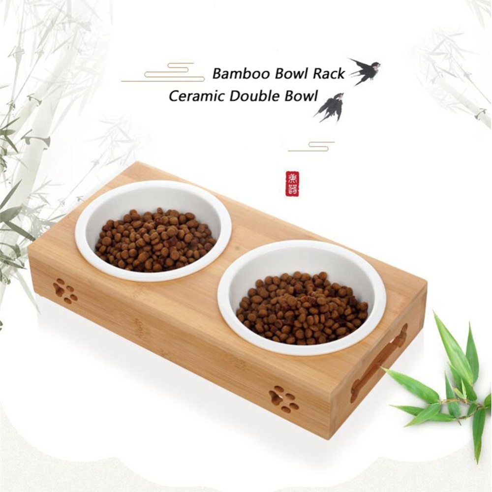 Home Pet Bowl Stainless Steel/ceramic Feeding Drinking Bowls With Bamboo Frame For Dog Cat Puppy stainless steel - Image 3