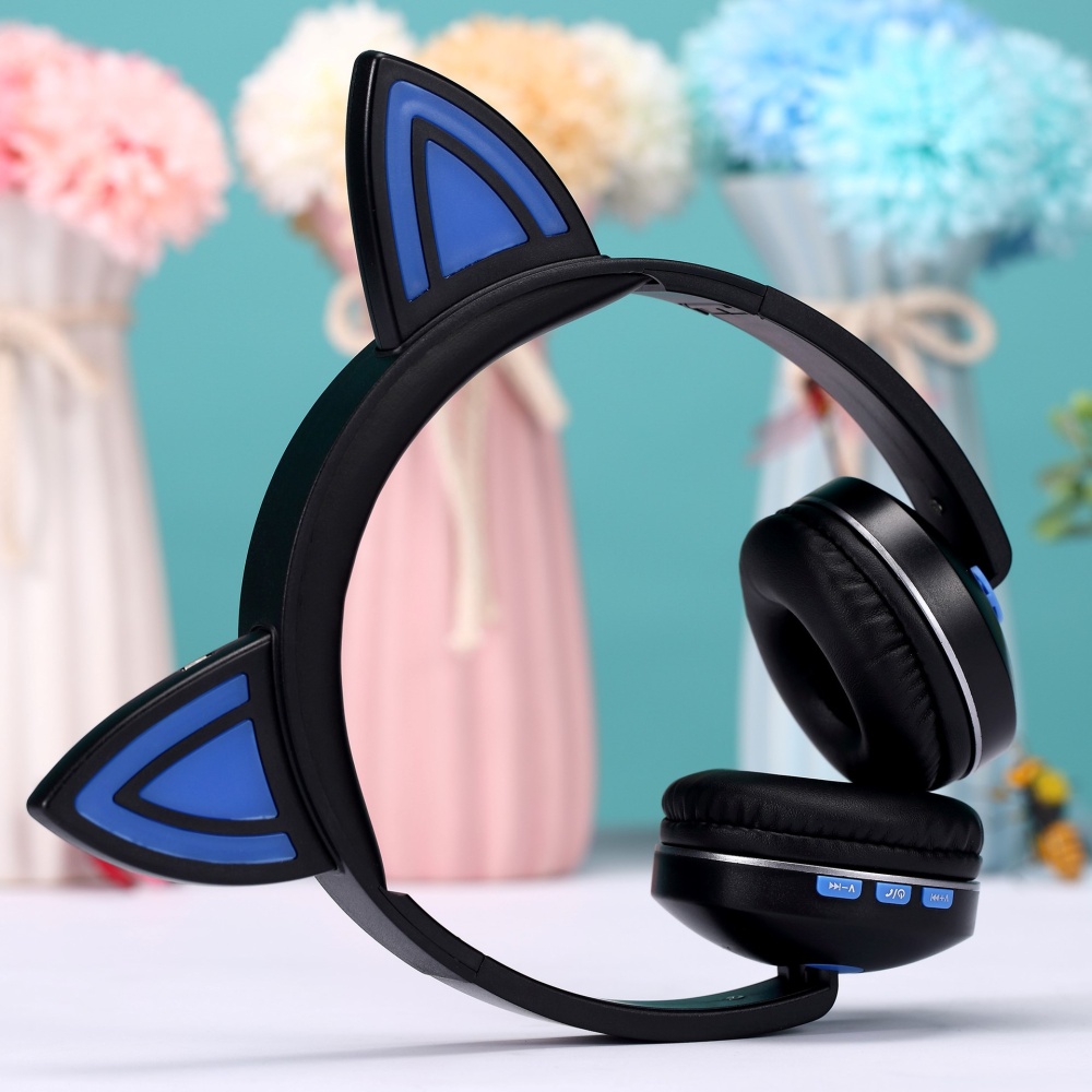 Cat Ear LED Lighting Headset Wireless Bluetooth 5.0 Earphone Lovely for Kids Adults blue - Image 2