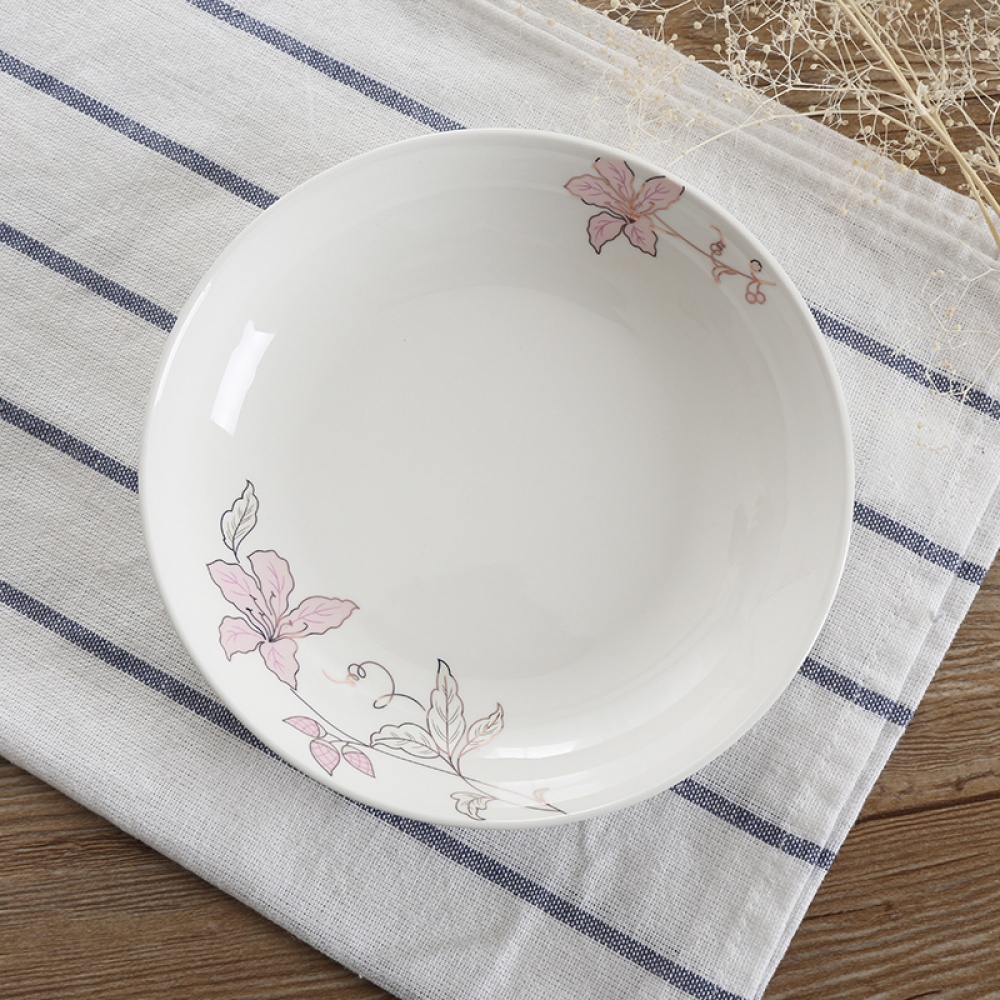 8Inches Stackable Ceramic Plate Lily Pattern Microwave Oven Tableware for Dinner - Image 2